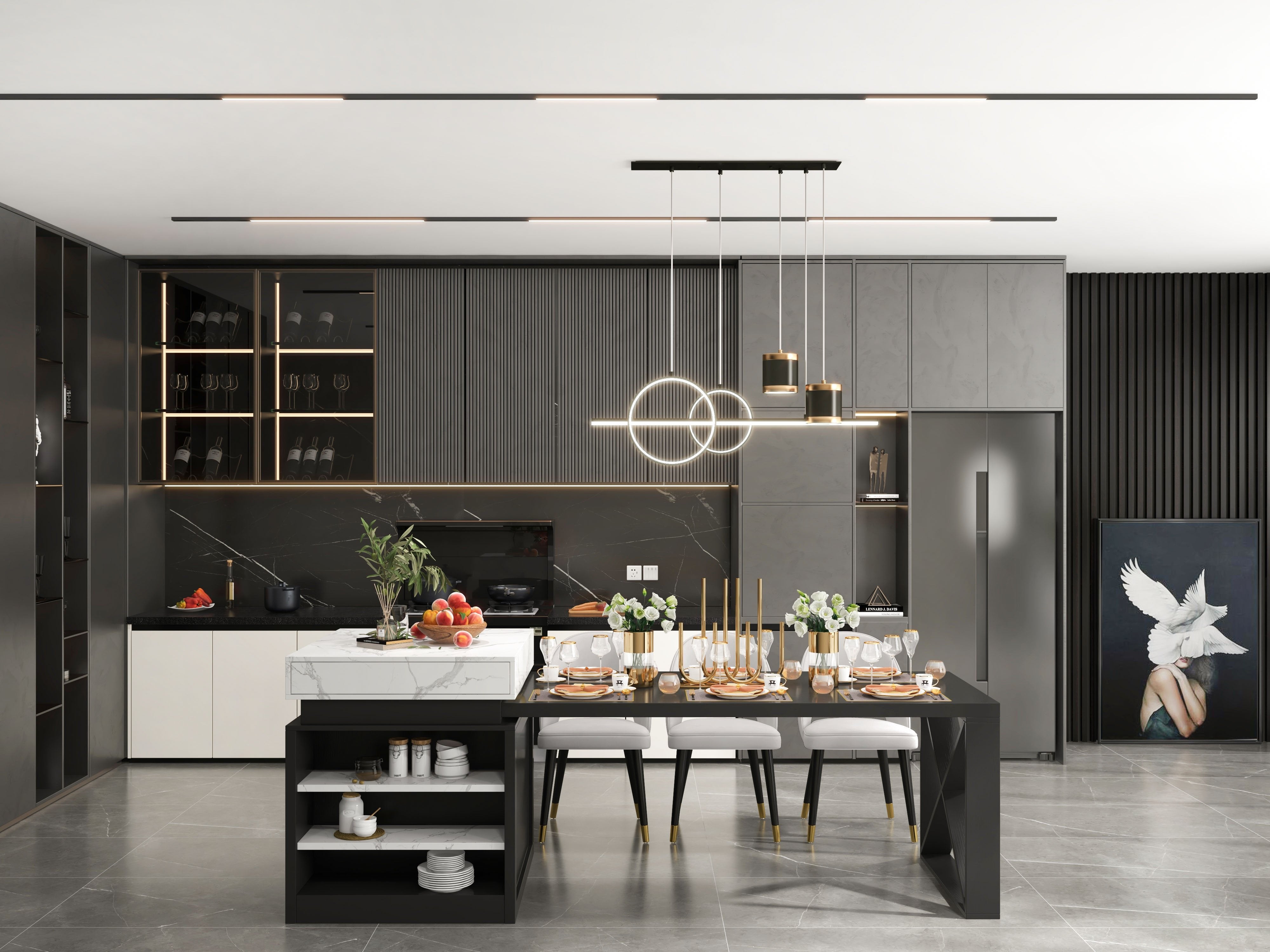 HMR - Kitchen Island Light Geometric Starry Reflection Hanging Light 3-Way