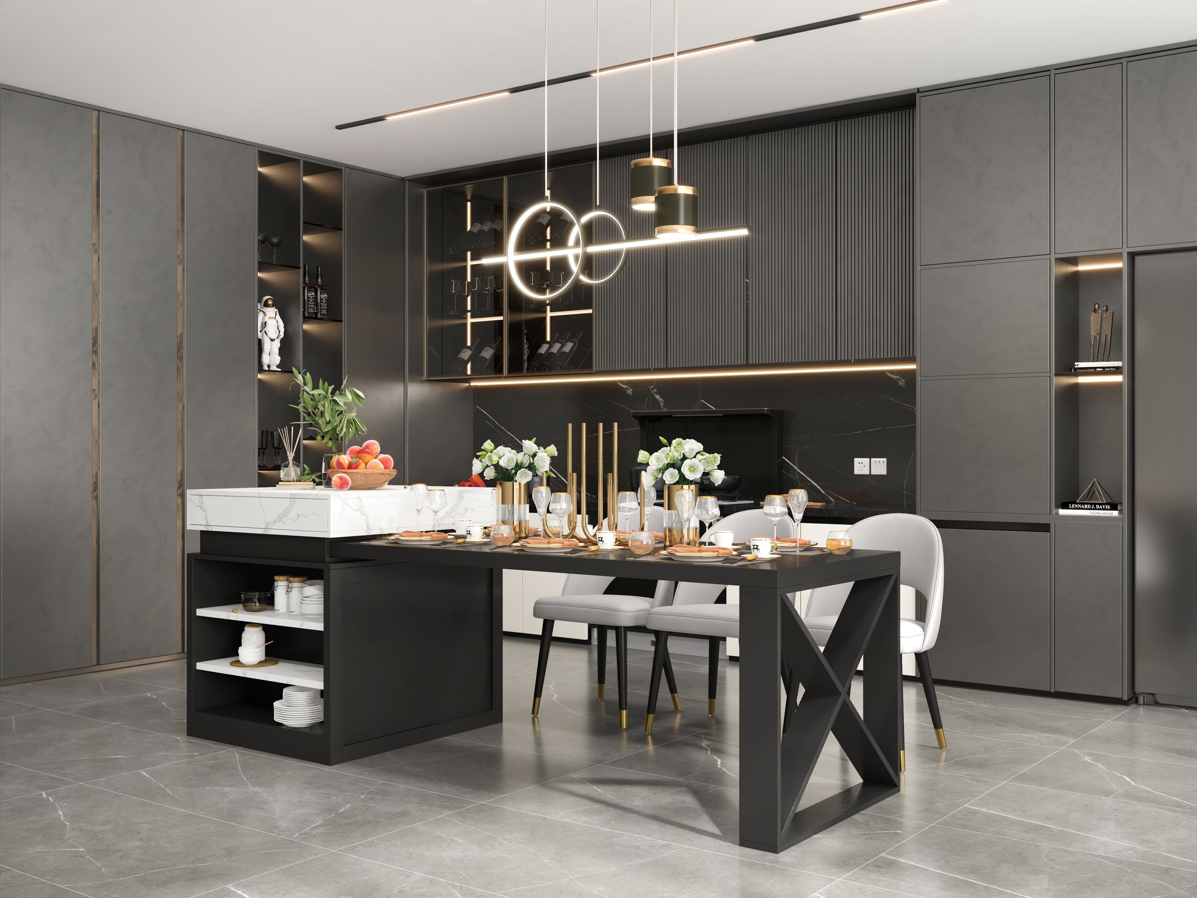 HMR - Kitchen Island Light Geometric Starry Reflection Hanging Light 3-Way