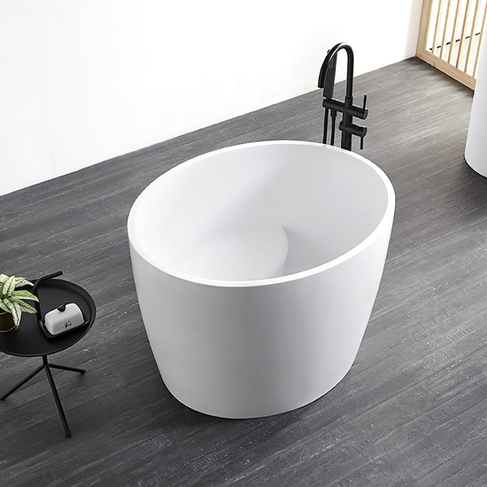 HMR - 39.37" Modern Deep Oval Freestanding Stone Resin Soaking Bathtub White
