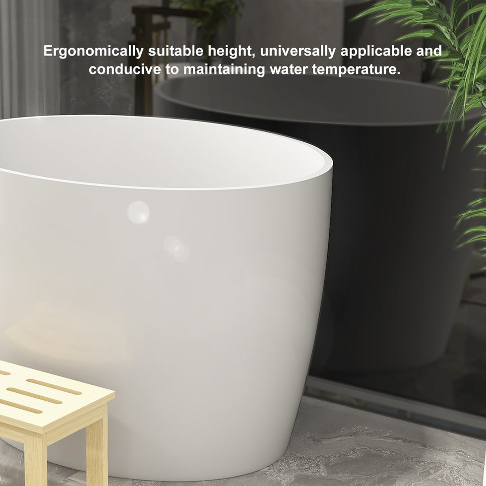 HMR - 39.37" Modern Deep Oval Freestanding Stone Resin Soaking Bathtub White