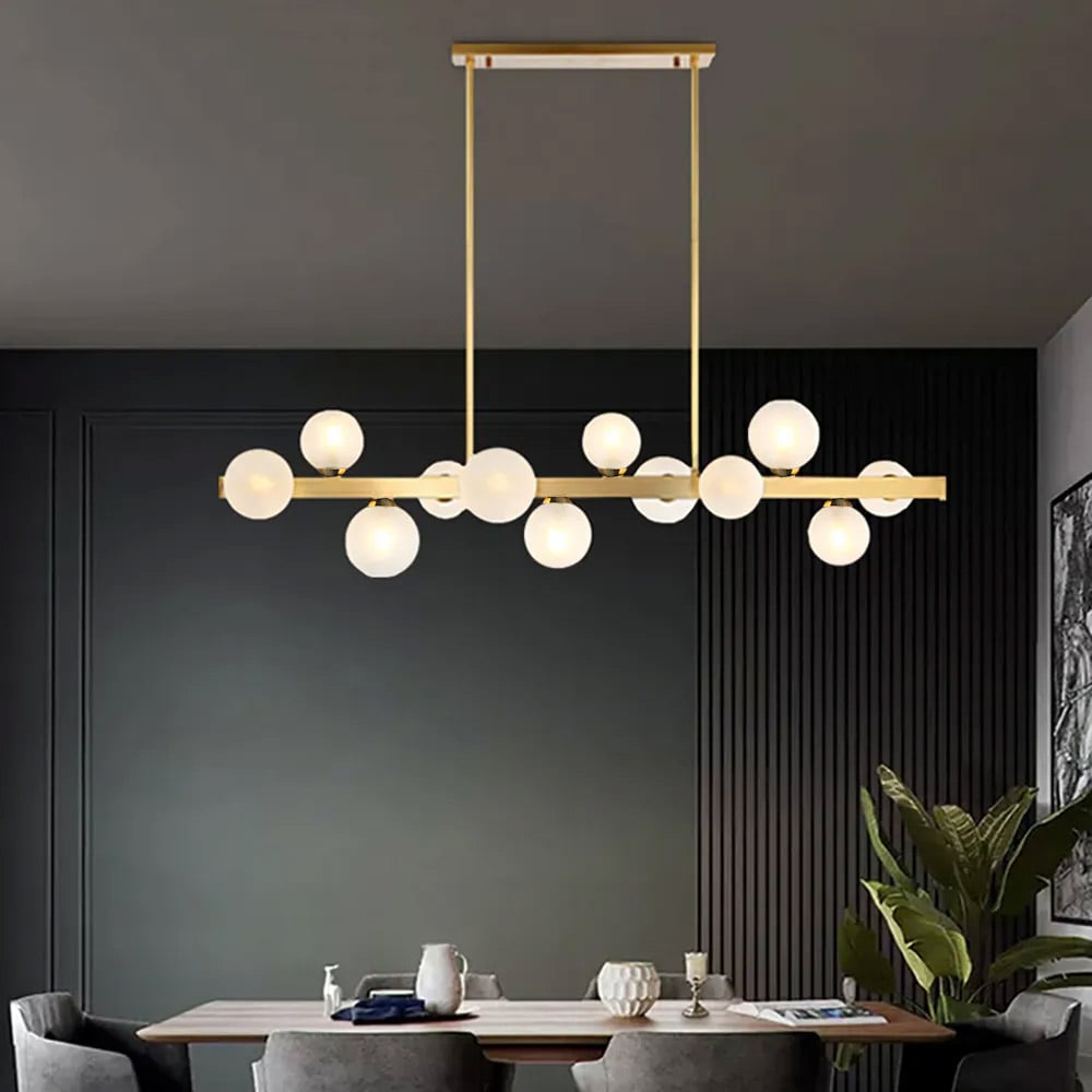 HMR - Modern Island Light Fixture for Kitchen Linear Chandelier Glass Shade