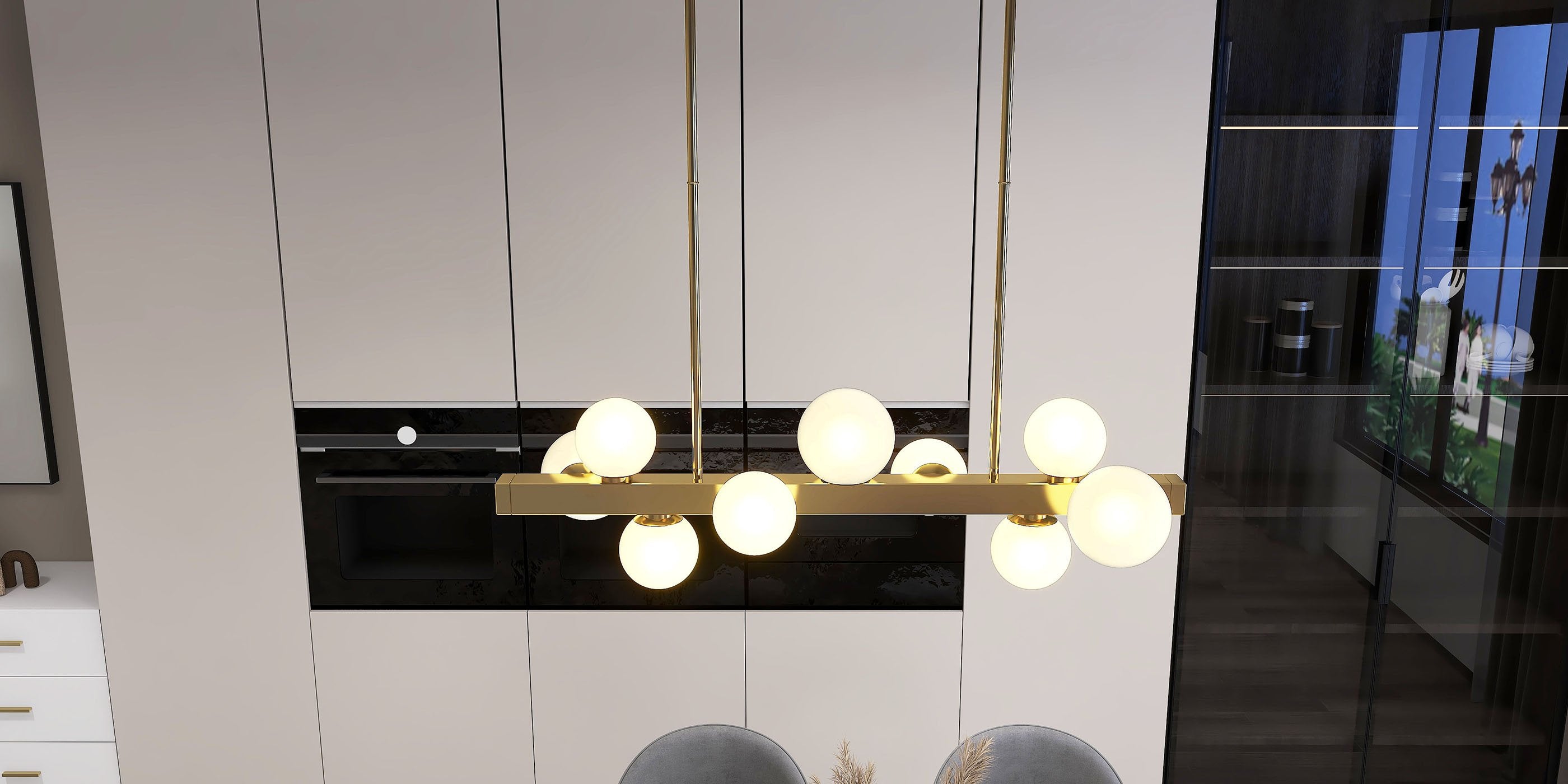 HMR - Modern Island Light Fixture for Kitchen Linear Chandelier Glass Shade