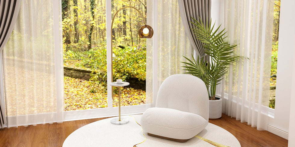 HMR - Modern Arc Floor Lamp with Shelf & Wireless Charger & USB Charging Port