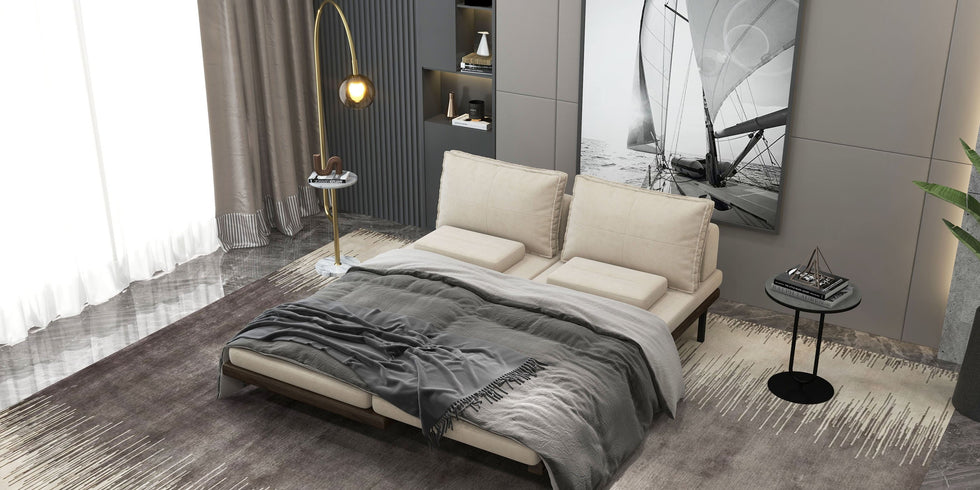 HMR - Modern Arc Floor Lamp with Shelf & Wireless Charger & USB Charging Port