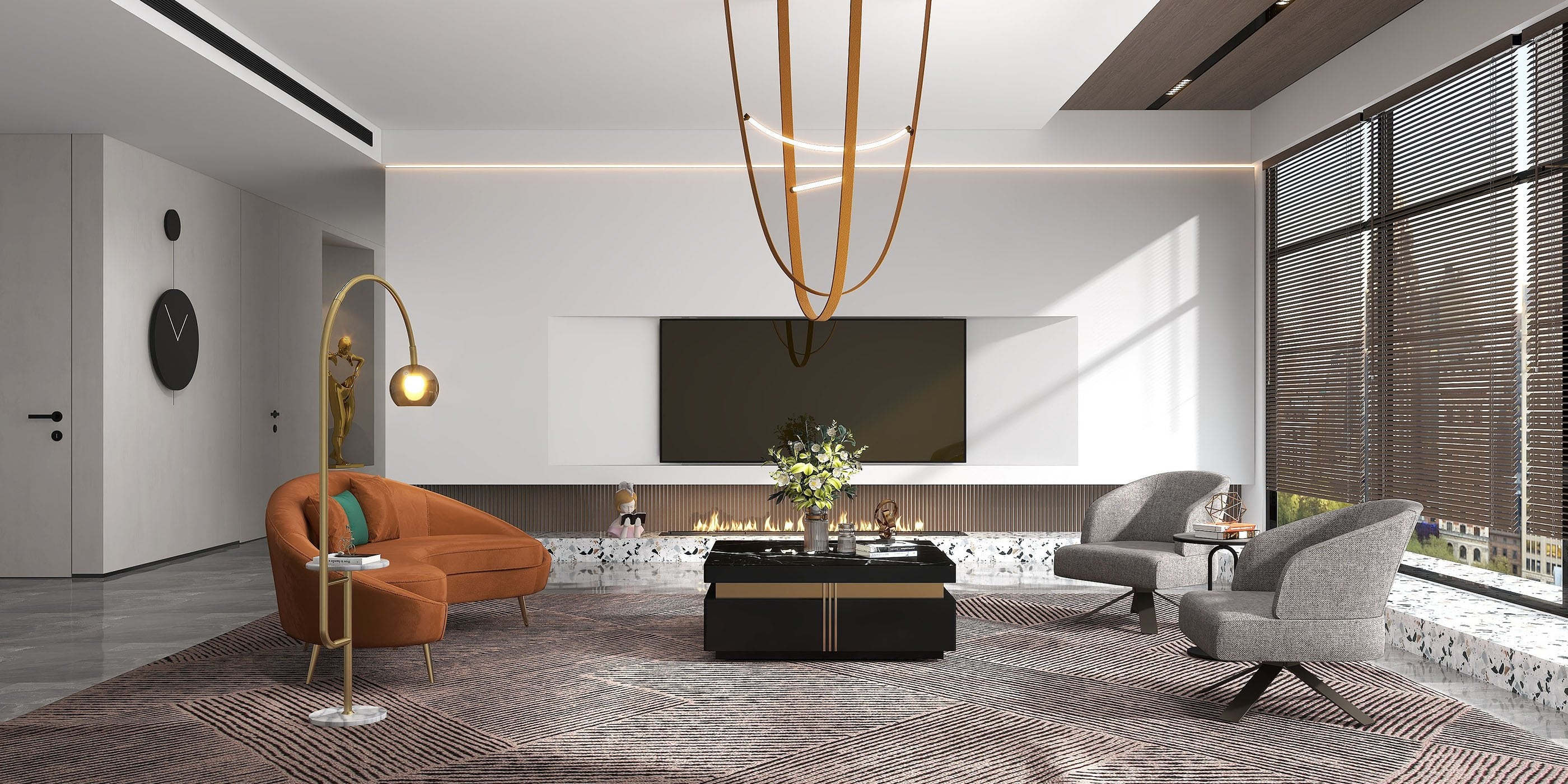 HMR - Modern Arc Floor Lamp with Shelf & Wireless Charger & USB Charging Port
