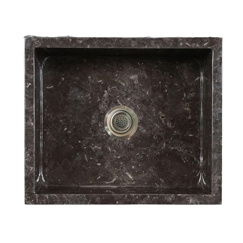 HMR - 33" Farmhouse Black Kitchen Sink Natural Stone Single Large Sink with Drain