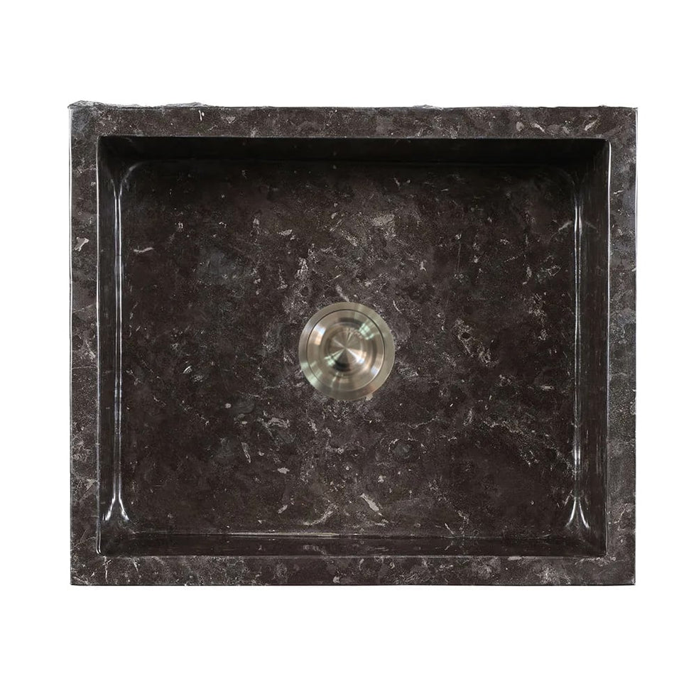 HMR - 33" Farmhouse Black Kitchen Sink Natural Stone Single Large Sink with Drain