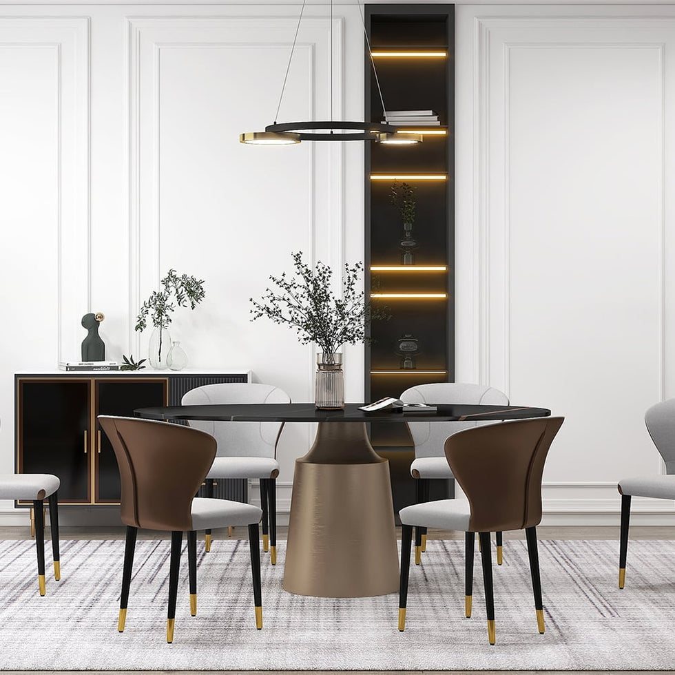 HMR - 63" Affordable Luxury Modern Oval Sintered Stone Dining Table Seats 4-6 People