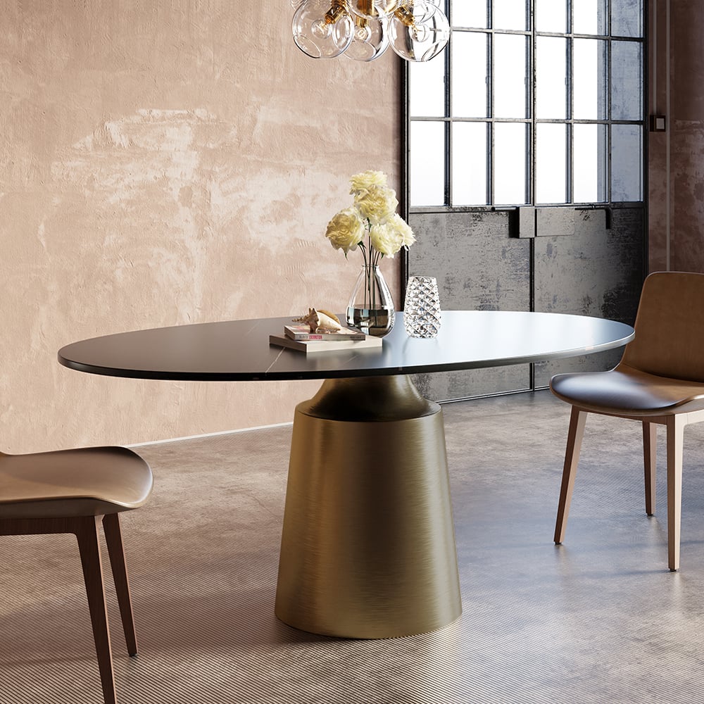 HMR - 63" Affordable Luxury Modern Oval Sintered Stone Dining Table Seats 4-6 People
