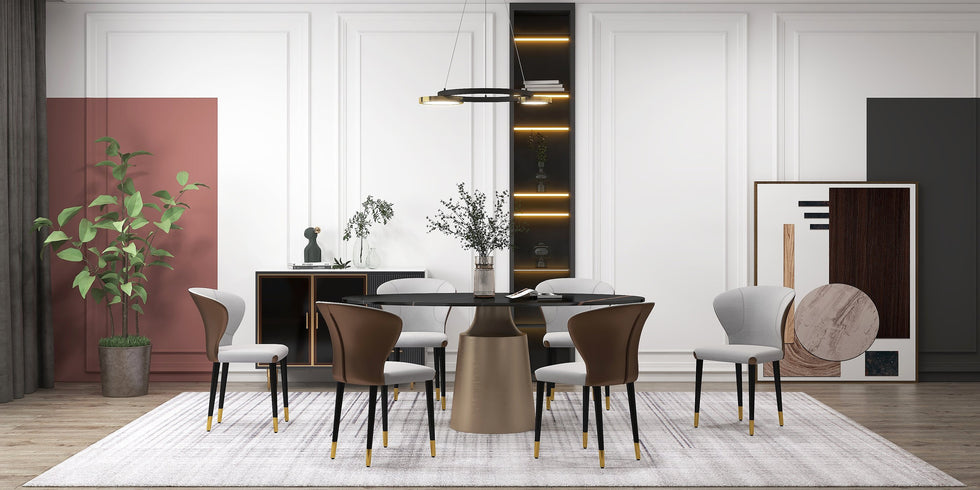 HMR - 63" Affordable Luxury Modern Oval Sintered Stone Dining Table Seats 4-6 People
