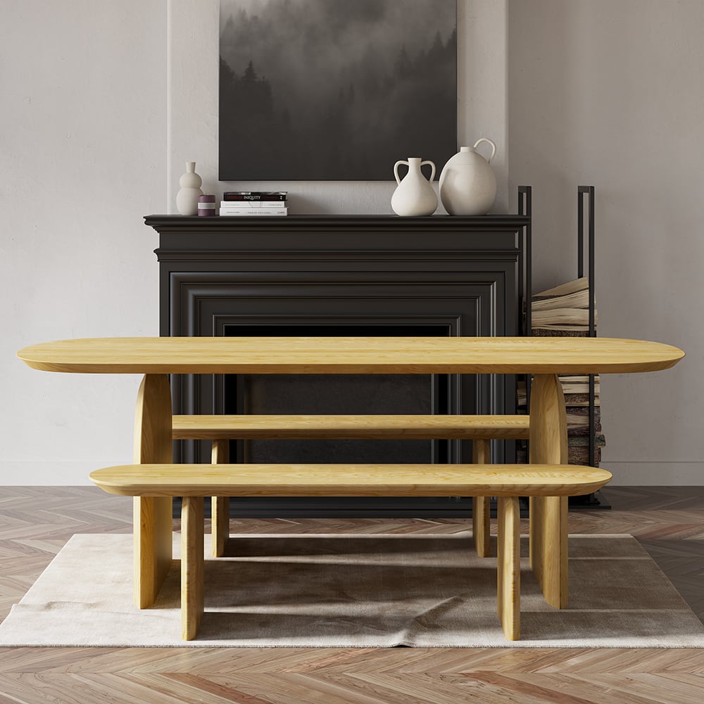 HMR - Tintica Series Japandi Oval Solid Wood Dining Bench Seats 1-2 People