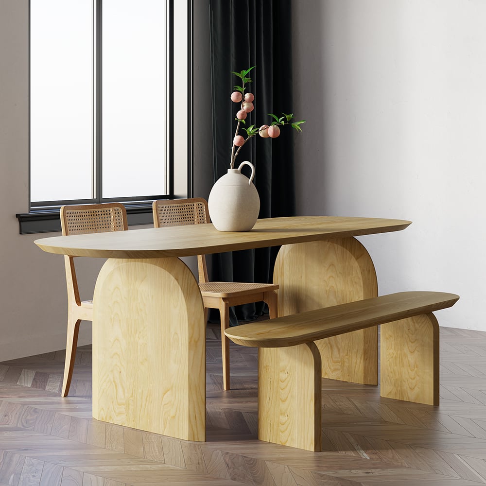 HMR - Tintica Series Japandi Oval Solid Wood Dining Bench Seats 1-2 People