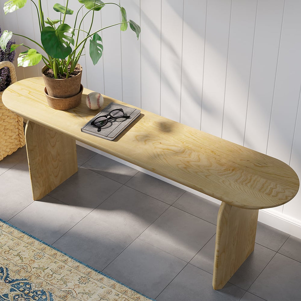 HMR - Tintica Series Japandi Oval Solid Wood Dining Bench Seats 1-2 People