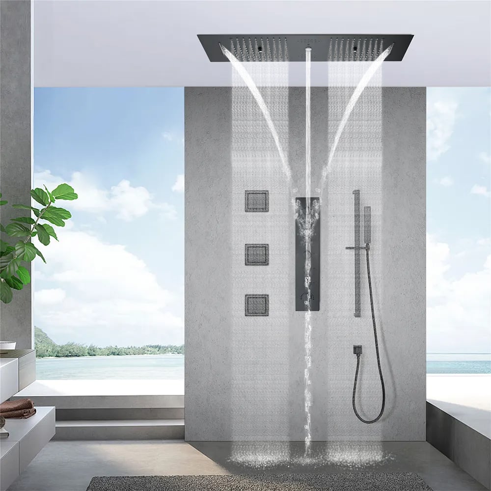 HMR - 35 Modern Thermostatic Rain Shower System 6 Functions Massage Music Remote Controlled LED
