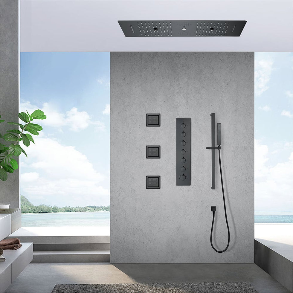 HMR - 35 Modern Thermostatic Rain Shower System 6 Functions Massage Music Remote Controlled LED
