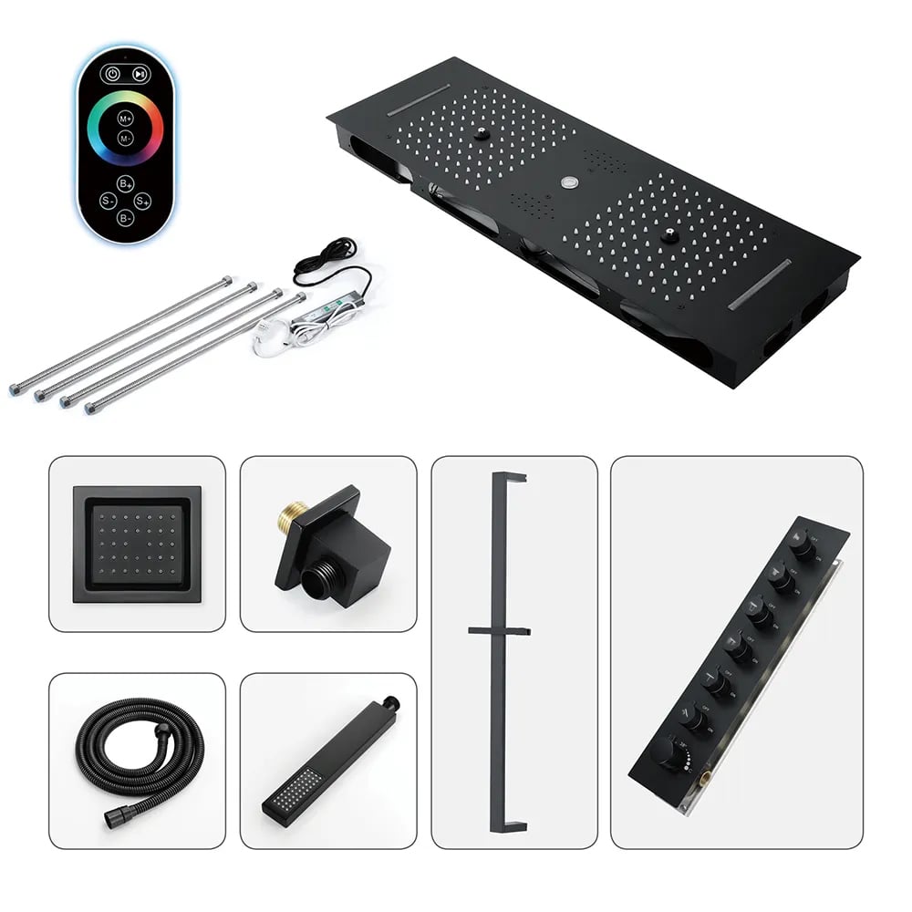 HMR - 35 Modern Thermostatic Rain Shower System 6 Functions Massage Music Remote Controlled LED