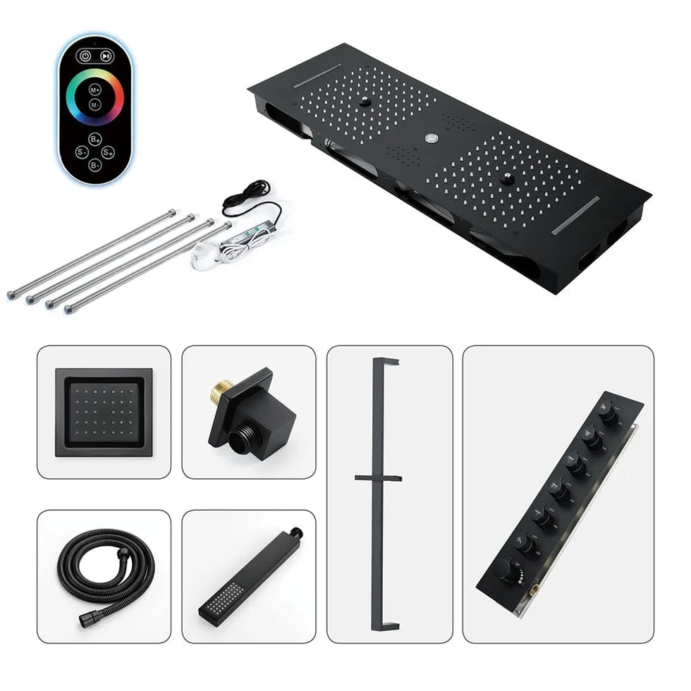 HMR - 35 Modern Thermostatic Rain Shower System 6 Functions Massage Music Remote Controlled LED
