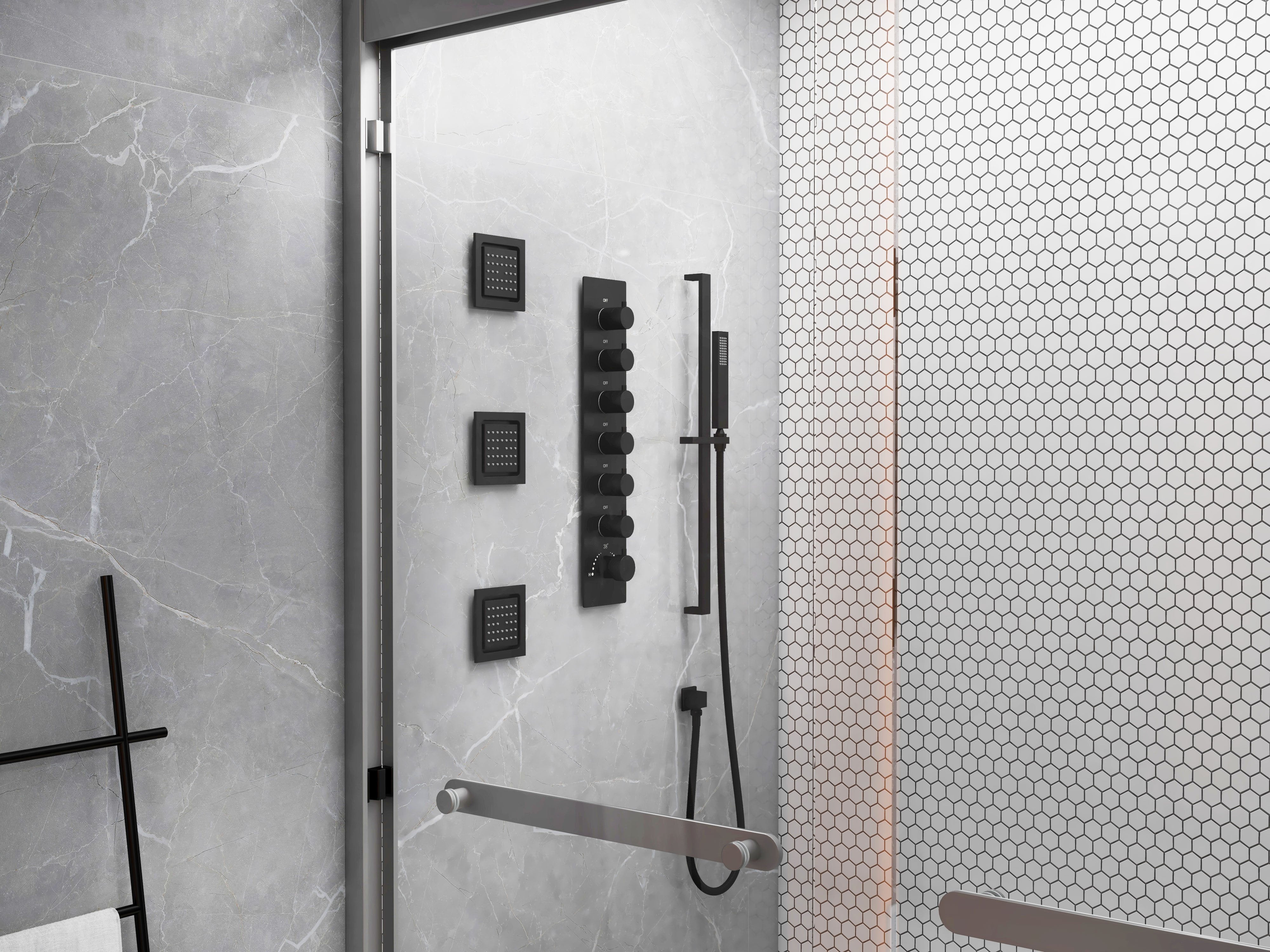 HMR - 35 Modern Thermostatic Rain Shower System 6 Functions Massage Music Remote Controlled LED