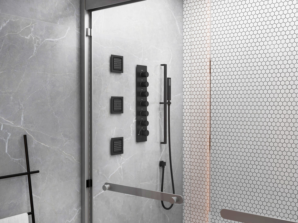 HMR - 35 Modern Thermostatic Rain Shower System 6 Functions Massage Music Remote Controlled LED