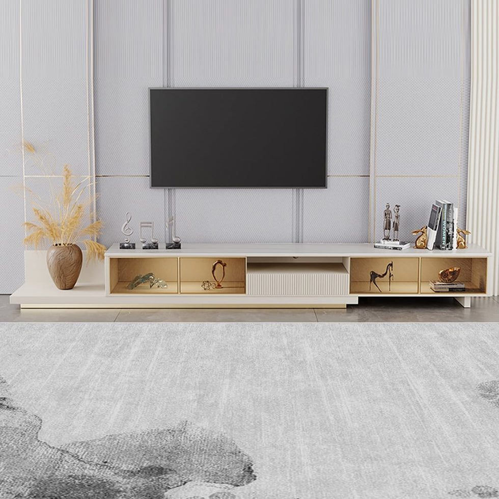 HMR - 110.2" Modern Extendable TV Stand Glass Door Media Console with LED Light & Drawer