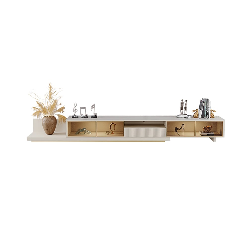 HMR - 110.2" Modern Extendable TV Stand Glass Door Media Console with LED Light & Drawer