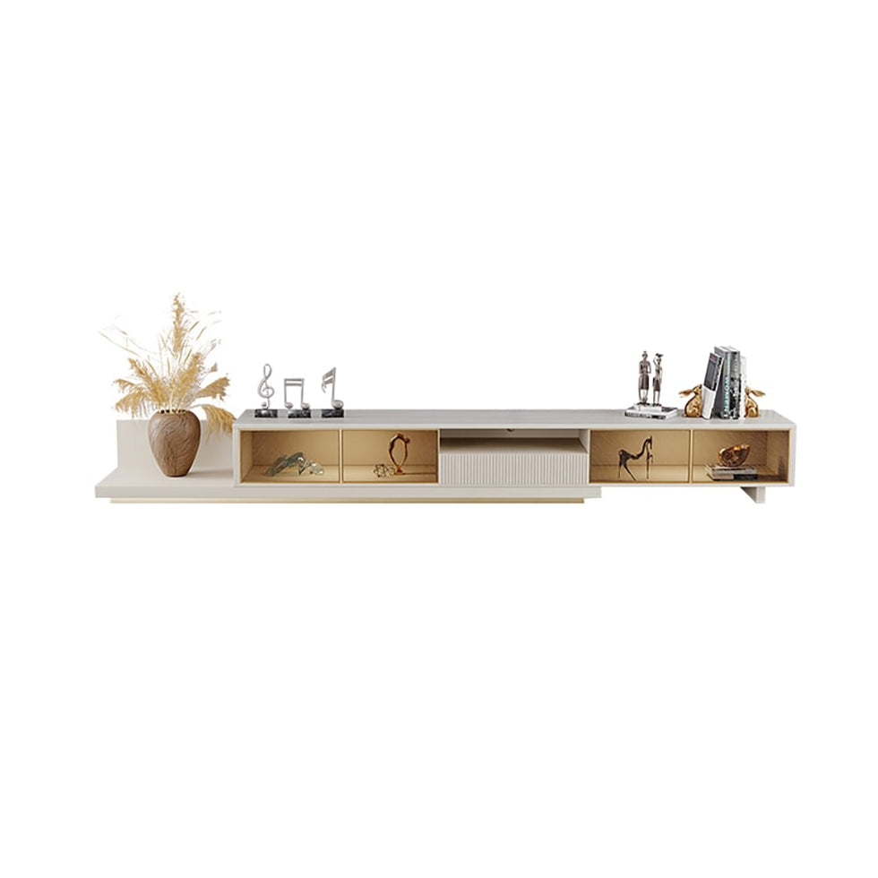 HMR - 110.2" Modern Extendable TV Stand Glass Door Media Console with LED Light & Drawer