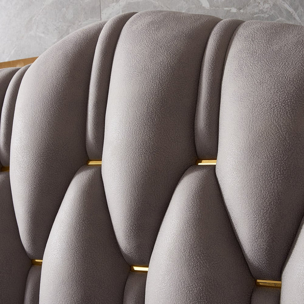 HMR - Luxury Upholstered Bed Frame with Tufted Wingback Headboard