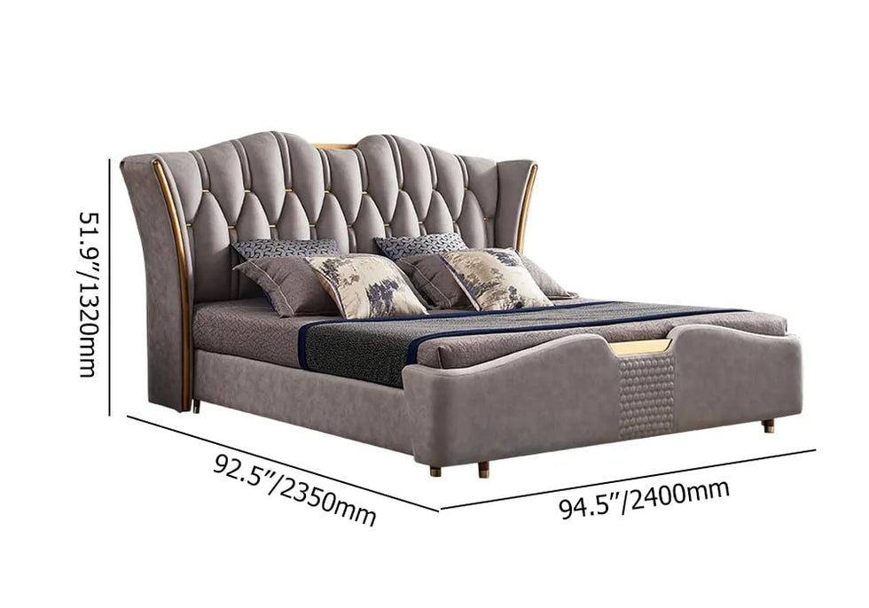 HMR - Luxury Upholstered Bed Frame with Tufted Wingback Headboard