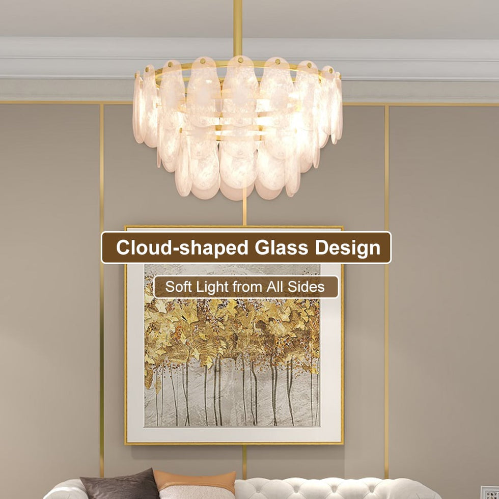HMR - Cloude Modern Tiered Cloud Glass Chandelier Adjustable Hanging Rod