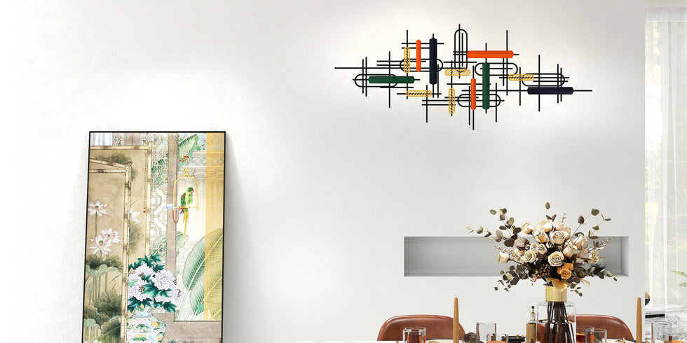 HMR - 59" Modern Large Metal Wall Decor Unique Home Hanging Wall Art Decor in Gold & Black