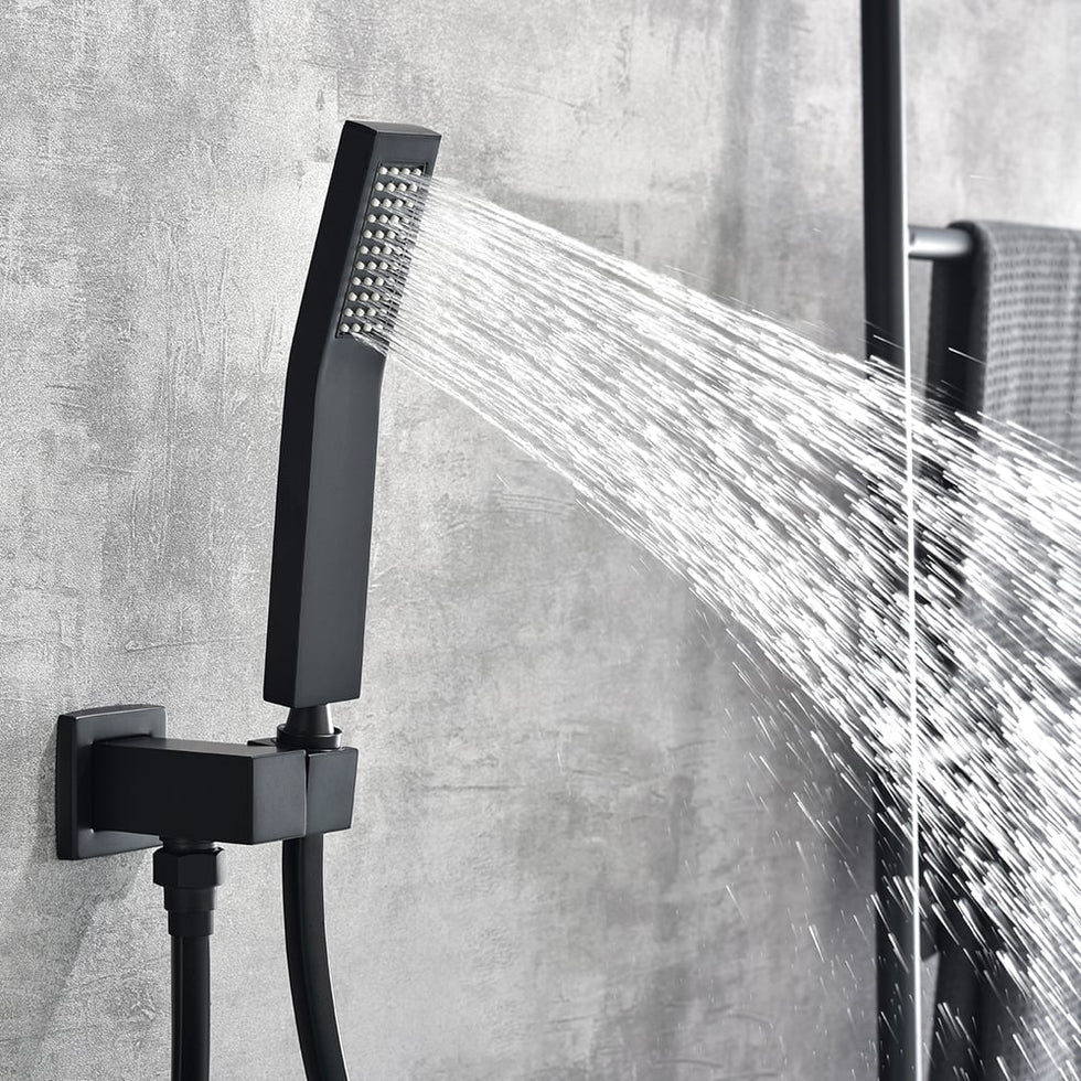 HMR - Modern Waterfall Wall Mounted Single Handle Bathtub Faucet With Handshower in Black