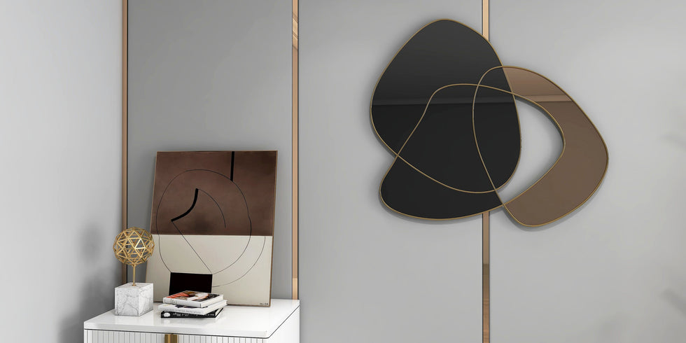 HMR - 31.5" Abstract 3D Metal Big Wall Decor Unique Modern Irregular Home Art in Black & Gold