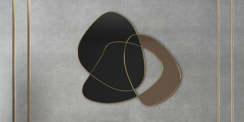 HMR - 31.5" Abstract 3D Metal Big Wall Decor Unique Modern Irregular Home Art in Black & Gold