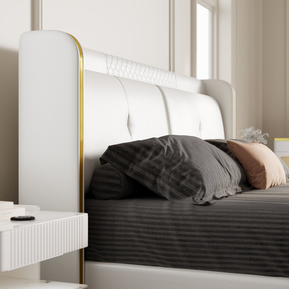 HMR - Leather Upholstered Bed with Wingback Headboard