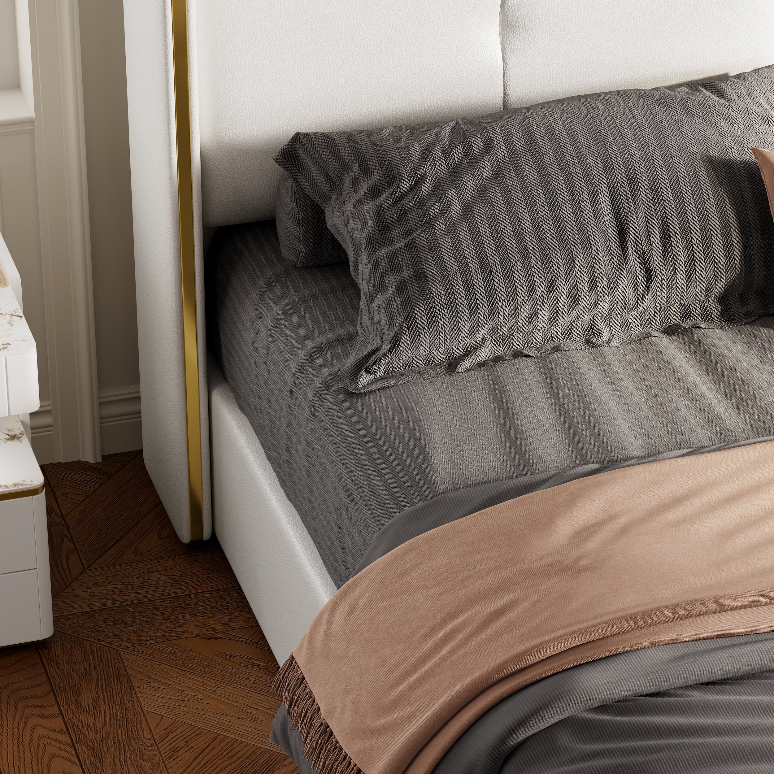 HMR - Leather Upholstered Bed with Wingback Headboard