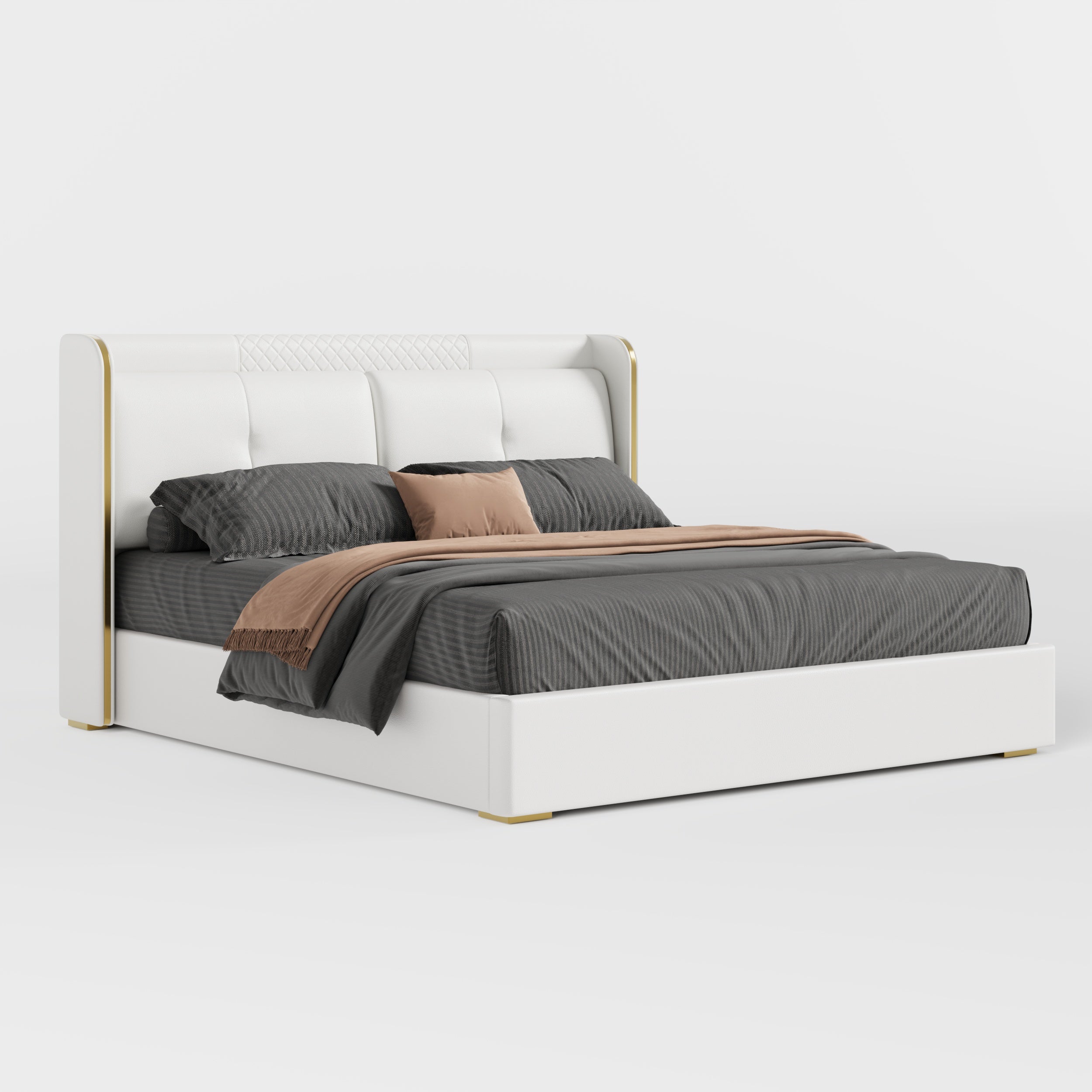 HMR - Leather Upholstered Bed with Wingback Headboard