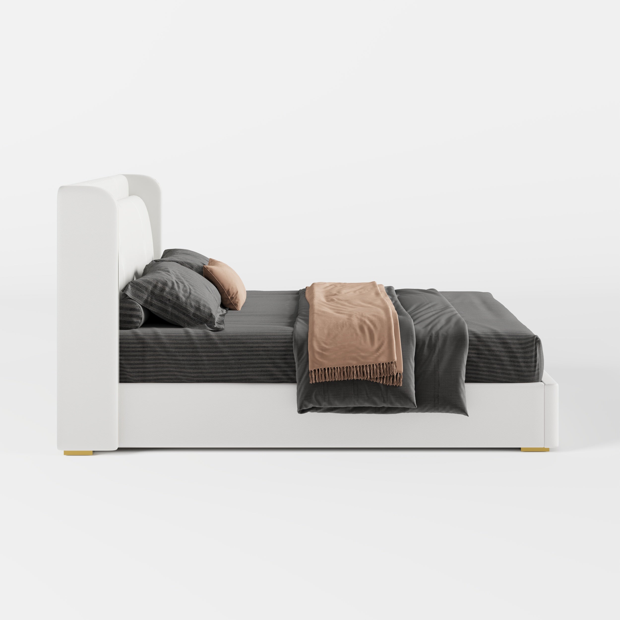 HMR - Leather Upholstered Bed with Wingback Headboard