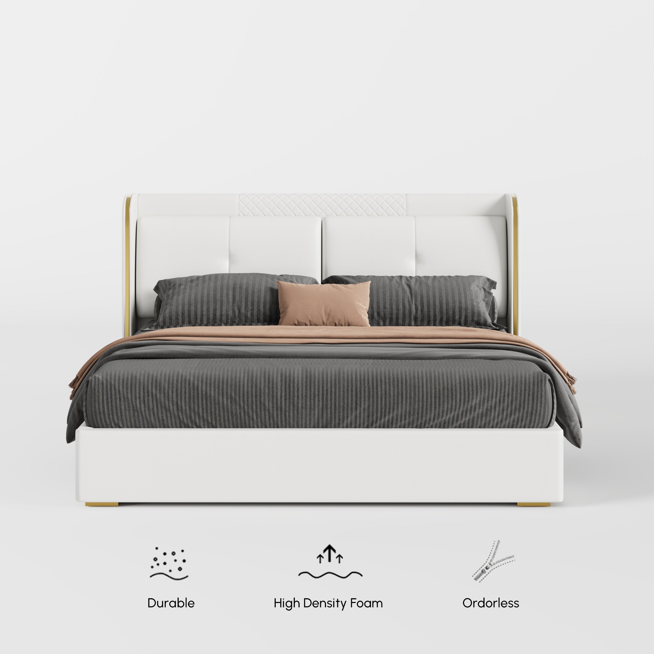 HMR - Leather Upholstered Bed with Wingback Headboard