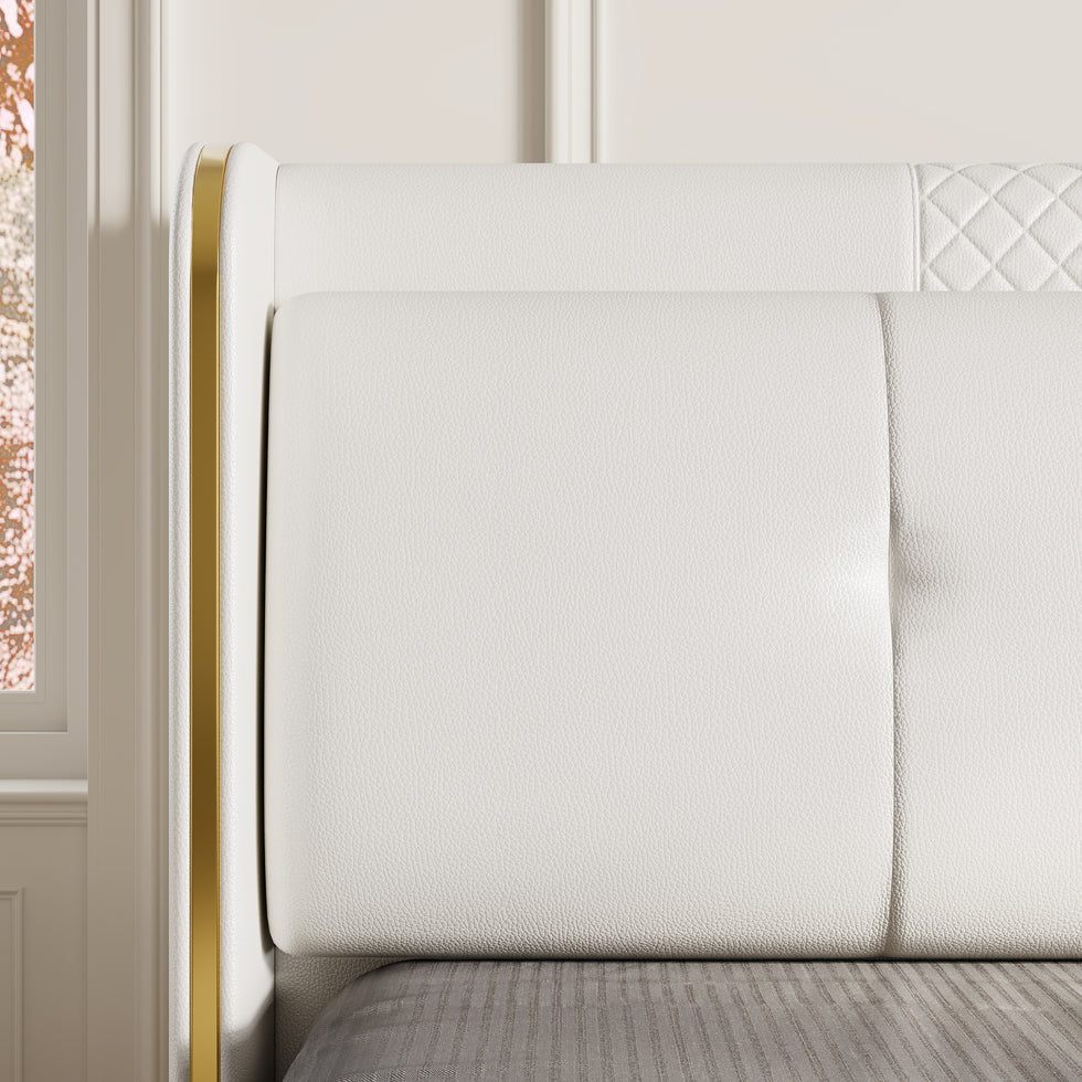 HMR - Leather Upholstered Bed with Wingback Headboard