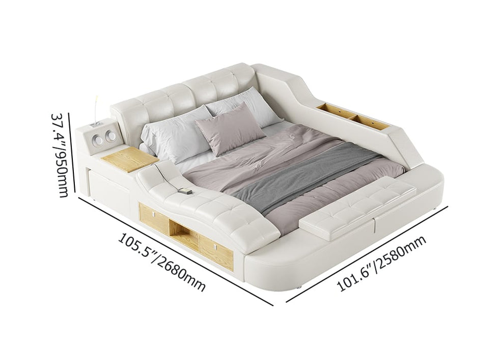 HMR - Ultimate Smart Bed King Tufted Upholstered Platform Bed with Massage, Storage & Speaker
