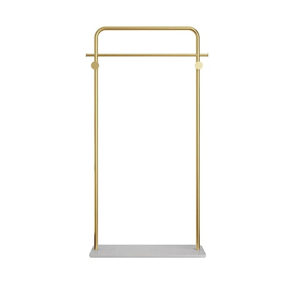 HMR - Metal Freestanding Cloth Rail Rack with Hooks and Marble Base in Gold