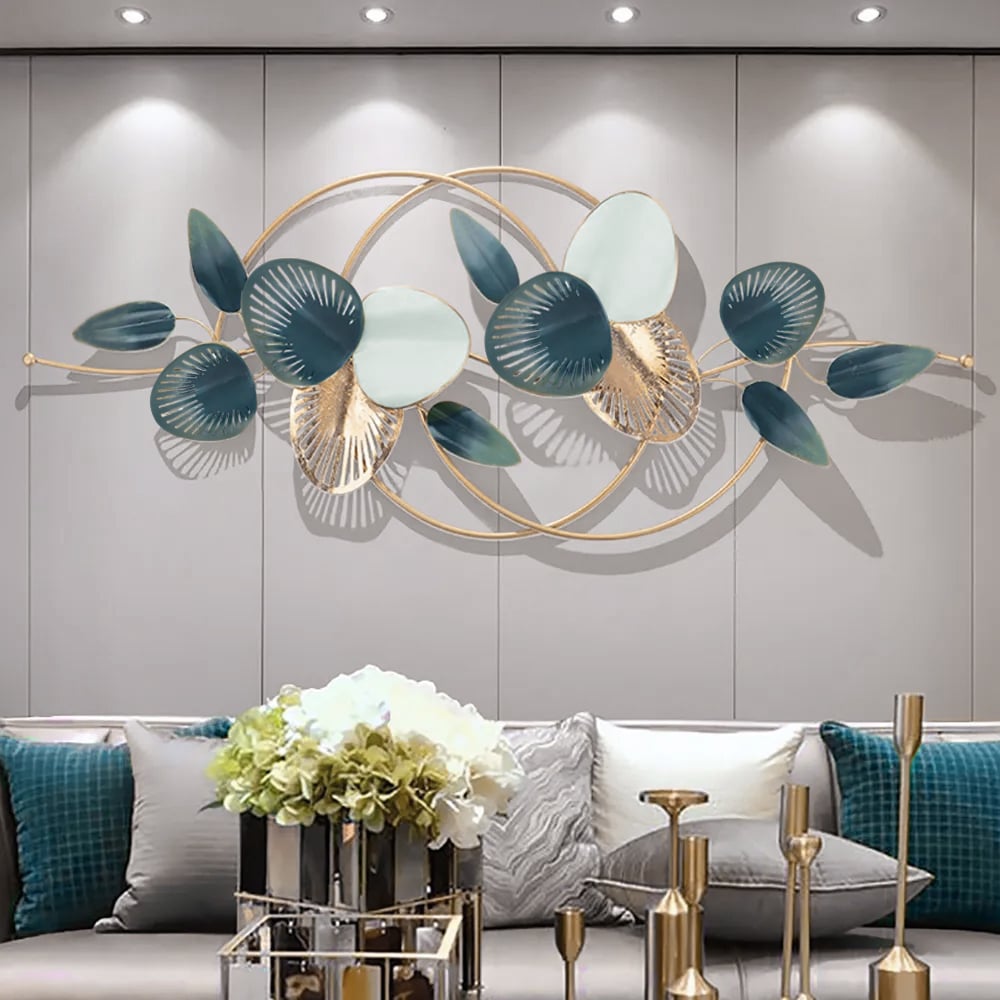 HMR - Minimalist 3D Hollow-out Metal Leaves Wall Decor in 53.5"L x 19.7"H