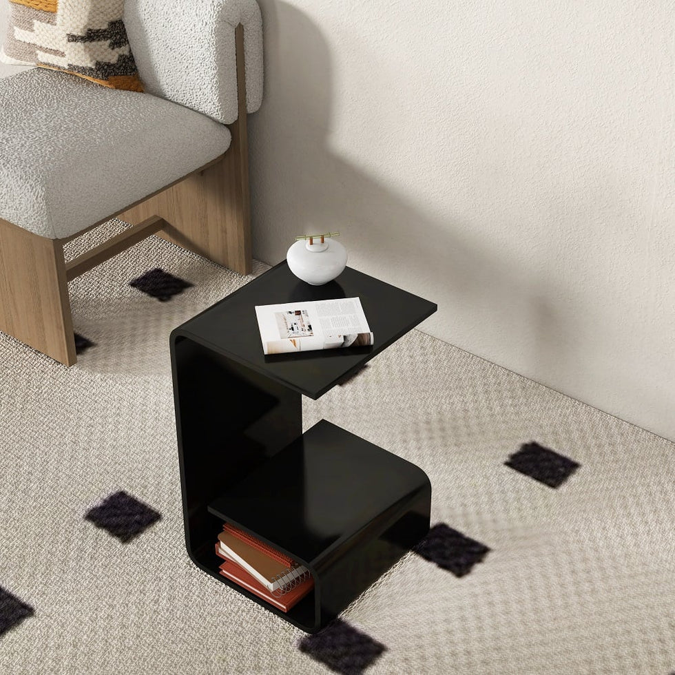 HMR - Modern End Table with Storage C-Shaped
