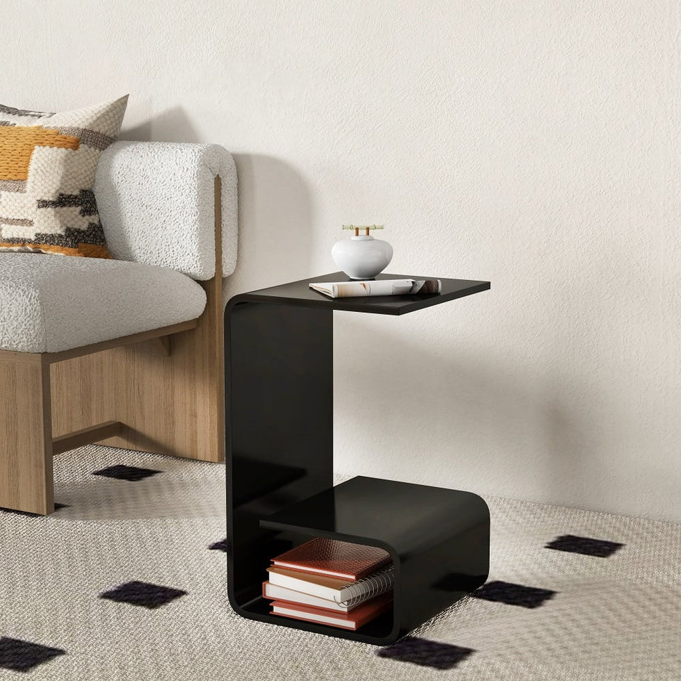 HMR - Modern End Table with Storage C-Shaped