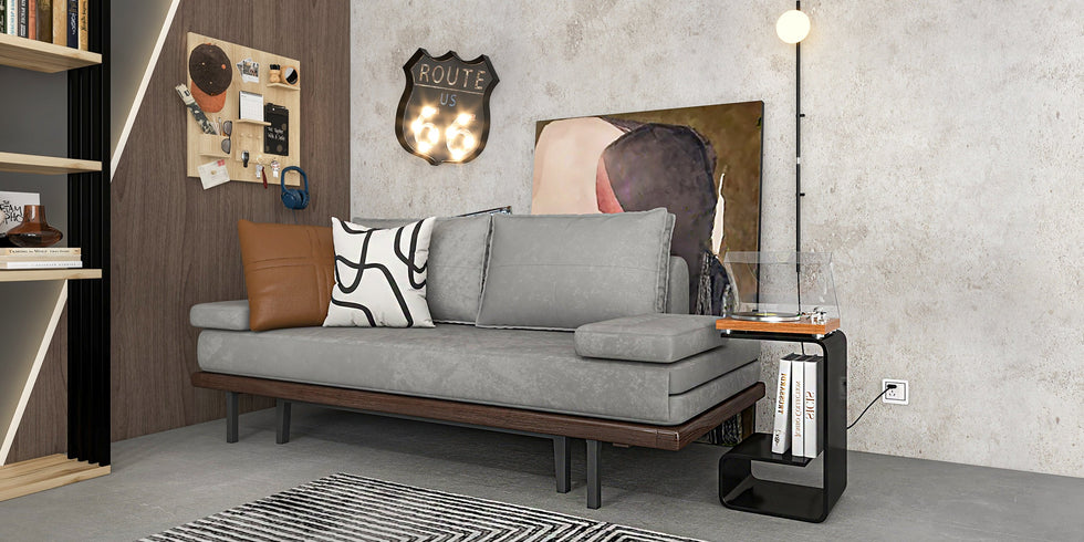 HMR - Modern End Table with Storage C-Shaped