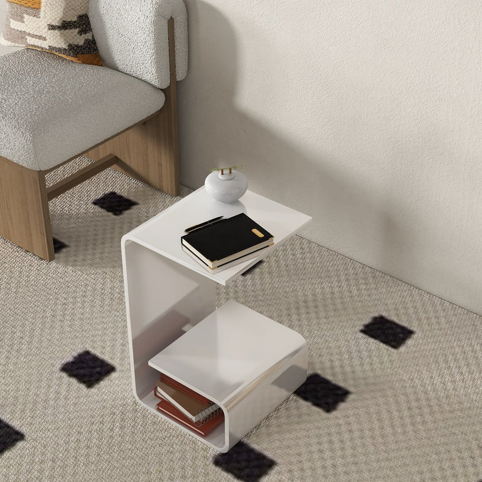 HMR - Modern End Table with Storage C-Shaped