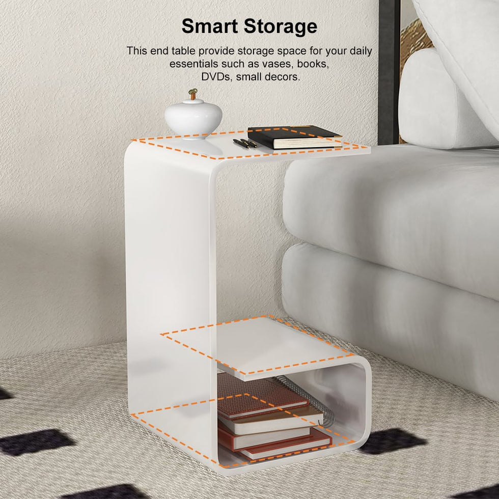 HMR - Modern End Table with Storage C-Shaped