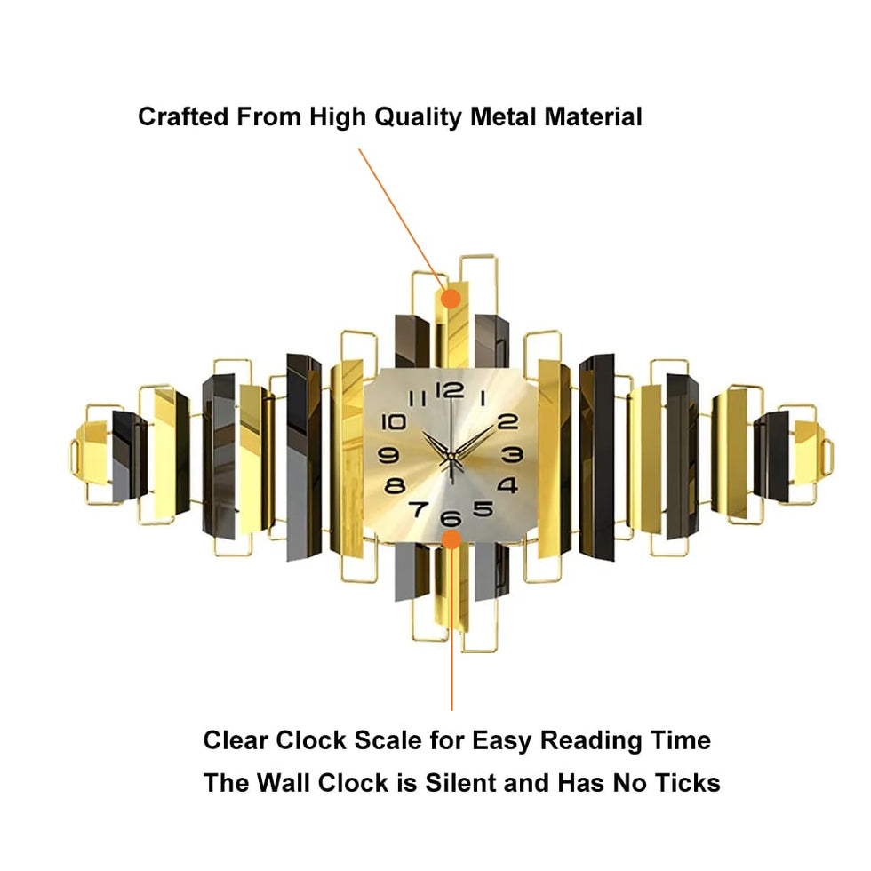 HMR - 3D Oversized Wall Clock Geometric in Black/Gold