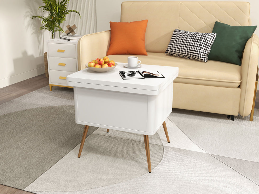HMR - Modern Multi-functional Coffee Table Extendable with Storage & Lift Top in White