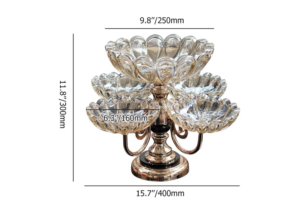 HMR - Rotatable Glass Fruit Basket Multilayer Decor Bowl with Base in Rose Gold